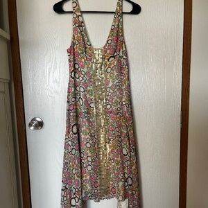 NWOT Vintage BCBGMaxAzria 100% Silk Floral Retro Handkerchief Hem Sequins Size 8